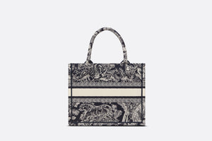 Small Dior Book Tote • Blue and White Toile de Jouy Reverse Embroidery (26.5 x 21 x 14 cm)