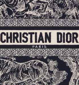 Small Dior Book Tote • Blue and White Toile de Jouy Reverse Embroidery (26.5 x 21 x 14 cm)