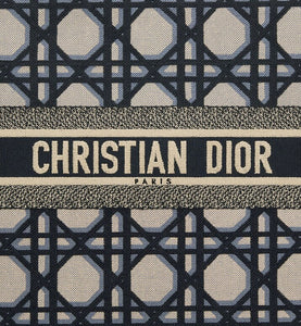 Large Dior Book Tote • Beige and Blue Macrocannage Embroidery (42 x 35 x 18.5 cm)