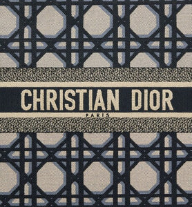 Large Dior Book Tote • Beige and Blue Macrocannage Embroidery (42 x 35 x 18.5 cm)