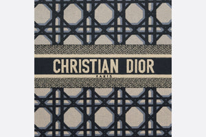 Large Dior Book Tote • Beige and Blue Macrocannage Embroidery (42 x 35 x 18.5 cm)
