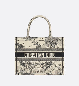 Medium Dior Book Tote • Latte and Black Dior Zodiac Embroidery (36 x 27.5 x 16.5 cm)