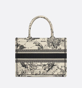 Medium Dior Book Tote • Latte and Black Dior Zodiac Embroidery (36 x 27.5 x 16.5 cm)