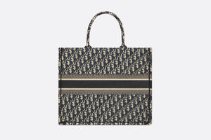 Large Dior Book Tote • Ecru and Blue Dior Oblique Embroidery (42 x 35 x 18.5 cm)