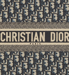 Large Dior Book Tote • Ecru and Blue Dior Oblique Embroidery (42 x 35 x 18.5 cm)