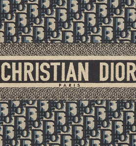 Large Dior Book Tote • Ecru and Blue Dior Oblique Embroidery (42 x 35 x 18.5 cm)