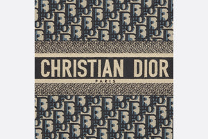 Large Dior Book Tote • Ecru and Blue Dior Oblique Embroidery (42 x 35 x 18.5 cm)