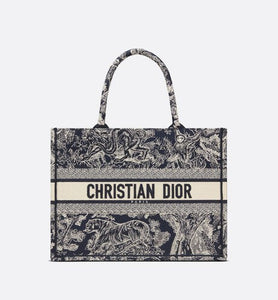 Medium Dior Book Tote • Blue and Ecru Toile de Jouy Reverse Embroidery (36 x 27.5 x 16.5 cm)