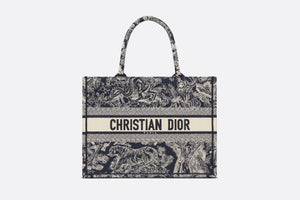Medium Dior Book Tote • Blue and Ecru Toile de Jouy Reverse Embroidery (36 x 27.5 x 16.5 cm)