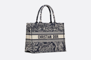 Medium Dior Book Tote • Blue and Ecru Toile de Jouy Reverse Embroidery (36 x 27.5 x 16.5 cm)
