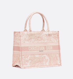 Medium Dior Book Tote • Ecru and Pink Toile de Jouy Embroidery (36 x 27.5 x 16.5 cm)