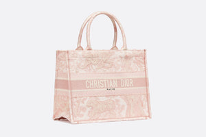 Medium Dior Book Tote • Ecru and Pink Toile de Jouy Embroidery (36 x 27.5 x 16.5 cm)