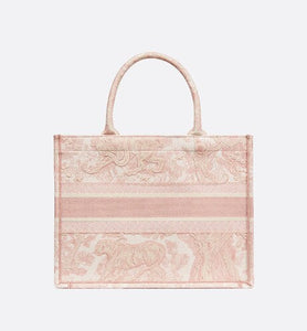 Medium Dior Book Tote • Ecru and Pink Toile de Jouy Embroidery (36 x 27.5 x 16.5 cm)