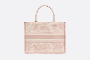 Medium Dior Book Tote • Ecru and Pink Toile de Jouy Embroidery (36 x 27.5 x 16.5 cm)