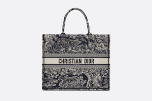 Large Dior Book Tote • Blue and Ecru Toile de Jouy Reverse Embroidery (42 x 35 x 18.5 cm)