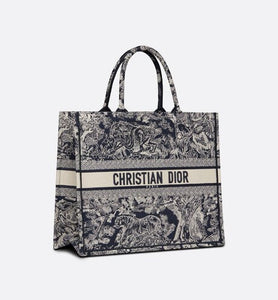 Large Dior Book Tote • Blue and Ecru Toile de Jouy Reverse Embroidery (42 x 35 x 18.5 cm)