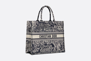 Large Dior Book Tote • Blue and Ecru Toile de Jouy Reverse Embroidery (42 x 35 x 18.5 cm)