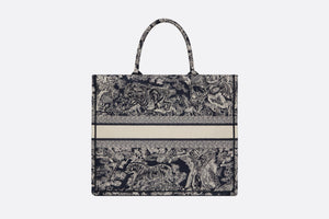 Large Dior Book Tote • Blue and Ecru Toile de Jouy Reverse Embroidery (42 x 35 x 18.5 cm)