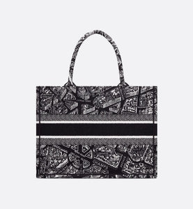 Medium Dior Book Tote • Black and White Plan de Paris Embroidery (36 x 27.5 x 16.5 cm)