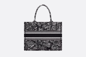 Medium Dior Book Tote • Black and White Plan de Paris Embroidery (36 x 27.5 x 16.5 cm)