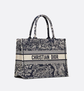 Medium Dior Book Tote • Blue and Ecru Toile de Jouy Reverse Embroidery (36 x 27.5 x 16.5 cm)