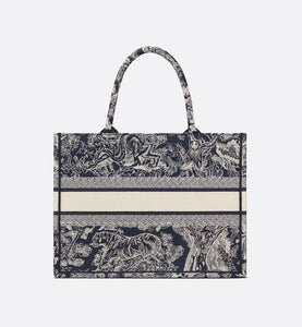 Medium Dior Book Tote • Blue and Ecru Toile de Jouy Reverse Embroidery (36 x 27.5 x 16.5 cm)