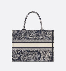 Medium Dior Book Tote • Blue and Ecru Toile de Jouy Reverse Embroidery (36 x 27.5 x 16.5 cm)