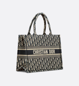 Medium Dior Book Tote • Ecru and Blue Dior Oblique Embroidery (36 x 27.5 x 16.5 cm)