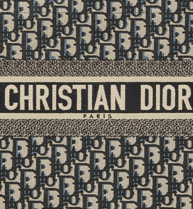 Medium Dior Book Tote • Ecru and Blue Dior Oblique Embroidery (36 x 27.5 x 16.5 cm)
