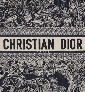 Large Dior Book Tote • Blue and Ecru Toile de Jouy Reverse Embroidery (42 x 35 x 18.5 cm)