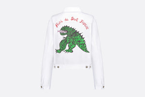 Jacket • White Cotton Denim with Multicolor Dragon Motif