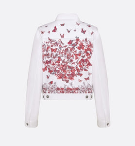 Jacket • White Cotton Denim with Red Le Cœur des Papillons Motif