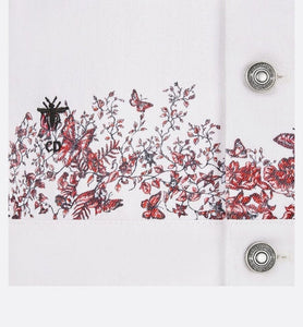 Jacket • White Cotton Denim with Red Le Cœur des Papillons Motif