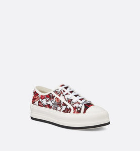 Walk'n'Dior Platform Sneaker • White and Red Embroidered Cotton with Le Cœur des Papillons Motif