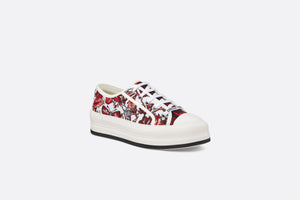 Walk'n'Dior Platform Sneaker • White and Red Embroidered Cotton with Le Cœur des Papillons Motif