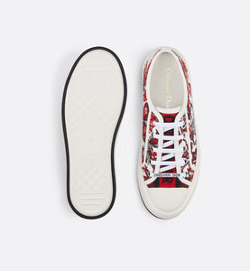 Walk'n'Dior Platform Sneaker • White and Red Embroidered Cotton with Le Cœur des Papillons Motif