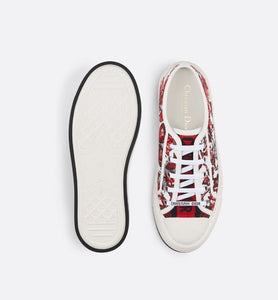Walk'n'Dior Platform Sneaker • White and Red Embroidered Cotton with Le Cœur des Papillons Motif