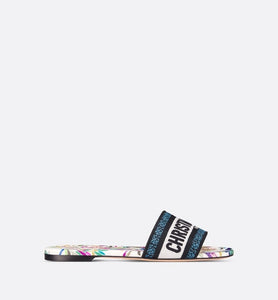 Dway Slide • White Multicolor Embroidered Cotton with Toile de Jouy Fantastica Motif
