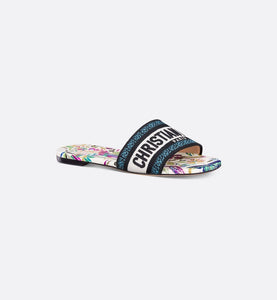 Dway Slide • White Multicolor Embroidered Cotton with Toile de Jouy Fantastica Motif