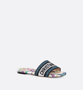 Dway Slide • White Multicolor Embroidered Cotton with Toile de Jouy Fantastica Motif