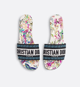 Dway Slide • White Multicolor Embroidered Cotton with Toile de Jouy Fantastica Motif