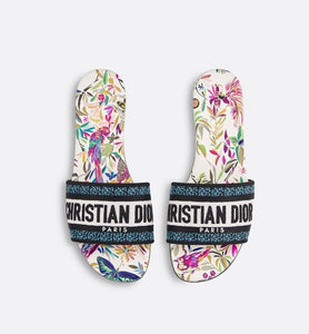 Dway Slide • White Multicolor Embroidered Cotton with Toile de Jouy Fantastica Motif
