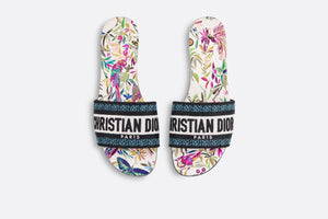 Dway Slide • White Multicolor Embroidered Cotton with Toile de Jouy Fantastica Motif