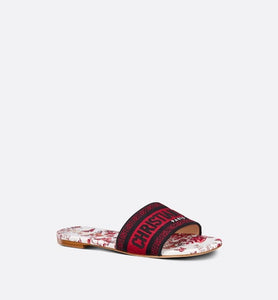 Dway Slide • White and Red Embroidered Cotton with Le Cœur des Papillons Motif