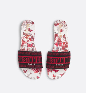 Dway Slide • White and Red Embroidered Cotton with Le Cœur des Papillons Motif