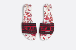 Dway Slide • White and Red Embroidered Cotton with Le Cœur des Papillons Motif