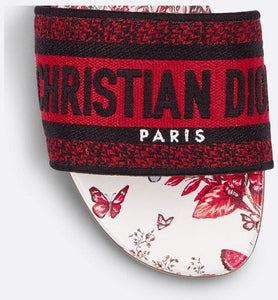 Dway Slide • White and Red Embroidered Cotton with Le Cœur des Papillons Motif