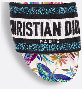 Dway Slide • White Multicolor Embroidered Cotton with Toile de Jouy Fantastica Motif