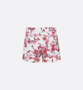 Shorts • White Cotton Denim with Red Toile de Jouy Mexico Motif