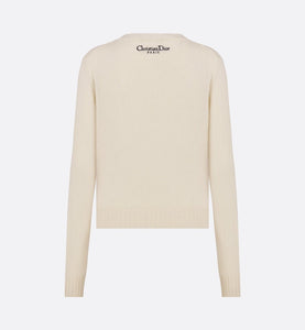 Embroidered Sweater • Ecru and Red Cashmere Knit with Le Cœur des Papillons Motif